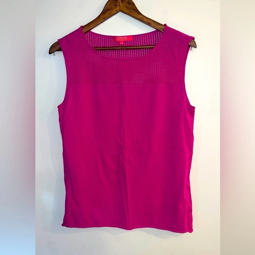 CATHERINE MALANDRINO Women’s Magenta Perforated Detail Knit Tank Top Size L